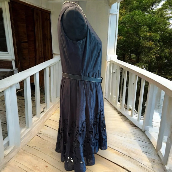 PETER NYGARD black cotton Fit and Flare Sleeveless dress 8p Eyelet Cutout - Picture 4 of 7